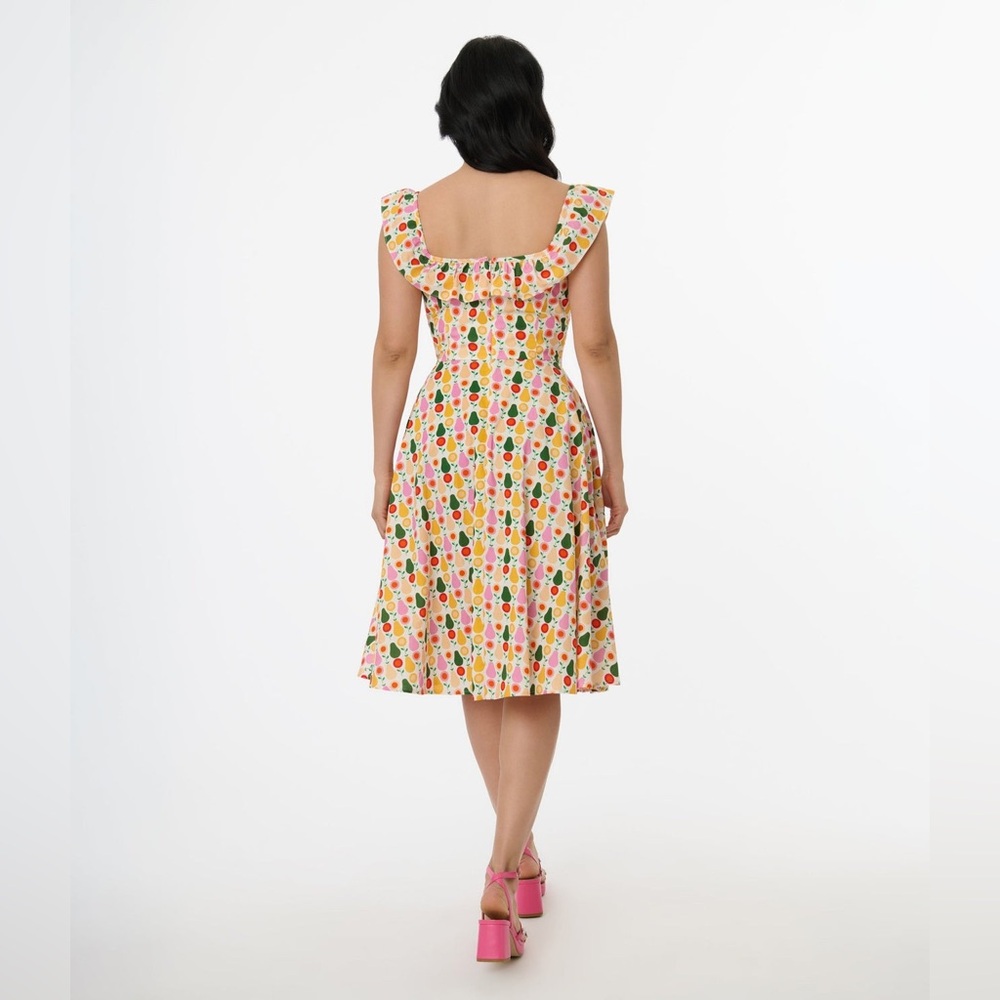 Unique Vintage Magnolia Place Multicolored Pear Print Barbara Swing Dress, NWT! - Picture 7 of 16
